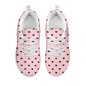 Black And Pink Cat Pattern Print White Running Shoes