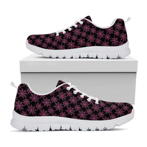 Black And Pink Spider Web Pattern Print White Running Shoes