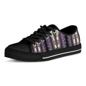Black And Purple African Dashiki Print Black Low Top Sneakers