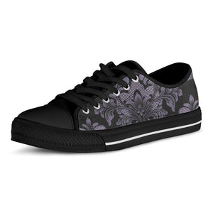 Black And Purple Damask Pattern Print Black Low Top Sneakers