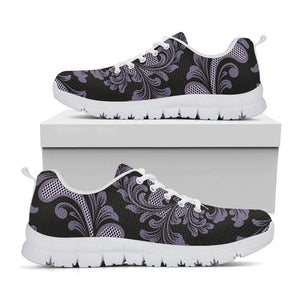 Black And Purple Damask Pattern Print White Running Shoes