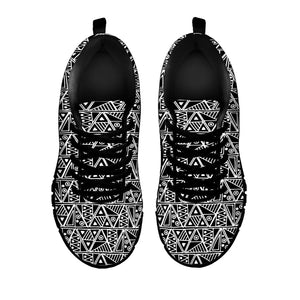 Black And White African Ethnic Print Black Running Shoes