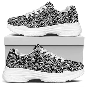 Black And White African Ethnic Print White Chunky Shoes