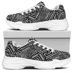 Black And White African Tribal Print White Chunky Shoes