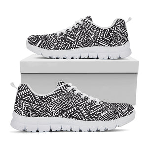 Black And White African Tribal Print White Running Shoes