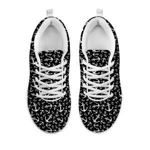 Black And White Anchor Pattern Print White Running Shoes