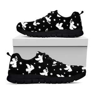 Black And White Angel Pattern Print Black Running Shoes