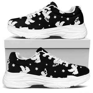 Black And White Angel Pattern Print White Chunky Shoes