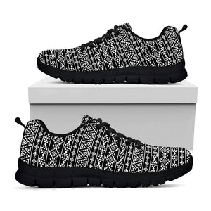 Black And White Aztec Geometric Print Black Running Shoes
