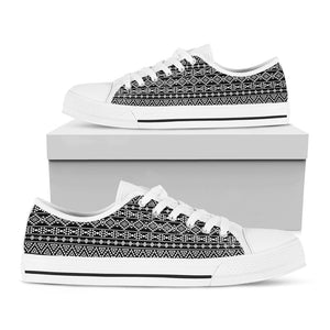 Black And White Aztec Geometric Print White Low Top Sneakers