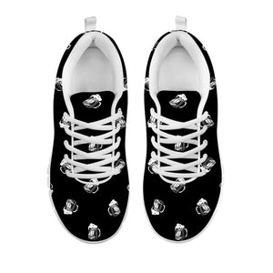 Black And White Beer Pattern Print White Running Shoes