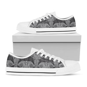 Black And White Boho Elephant Print White Low Top Sneakers