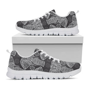 Black And White Boho Elephant Print White Running Shoes