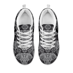 Black And White Boho Elephant Print White Running Shoes