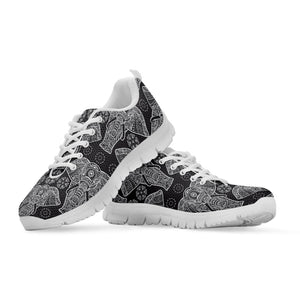 Black And White Boho Elephant Print White Running Shoes