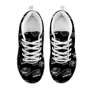 Black And White Books Pattern Print White Running Shoes
