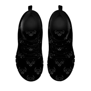 Black And White Bull Pattern Print Black Running Shoes