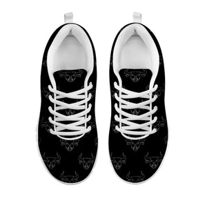 Black And White Bull Pattern Print White Running Shoes
