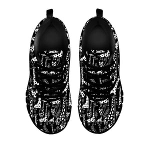 Black And White Cartoon Giraffe Print Black Running Shoes