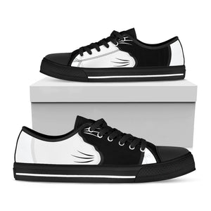 Black And White Cat Yin Yang Print Black Low Top Sneakers