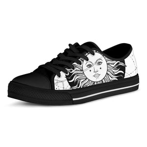 Black And White Celestial Sun Print Black Low Top Sneakers
