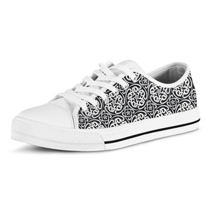 Black And White Celtic Pattern Print White Low Top Sneakers