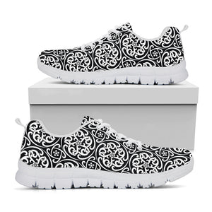 Black And White Celtic Pattern Print White Running Shoes