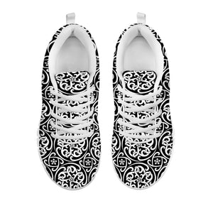 Black And White Celtic Pattern Print White Running Shoes