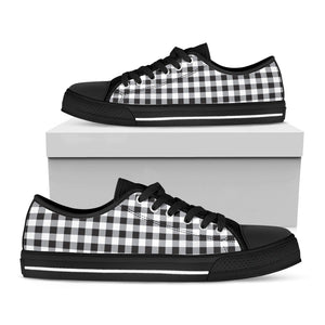 Black And White Check Pattern Print Black Low Top Sneakers