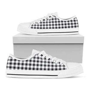 Black And White Check Pattern Print White Low Top Sneakers