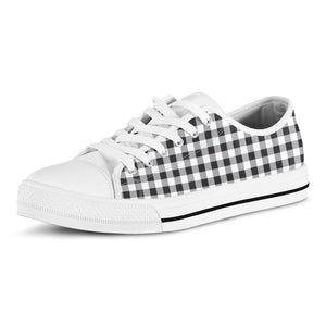 Black And White Check Pattern Print White Low Top Sneakers
