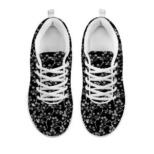 Black And White Cherry Blossom Print White Running Shoes