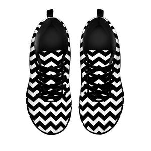 Black And White Chevron Pattern Print Black Running Shoes