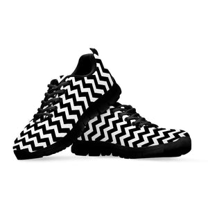 Black And White Chevron Pattern Print Black Running Shoes