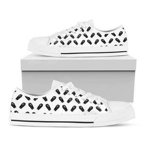 Black And White Coffin Pattern Print White Low Top Sneakers