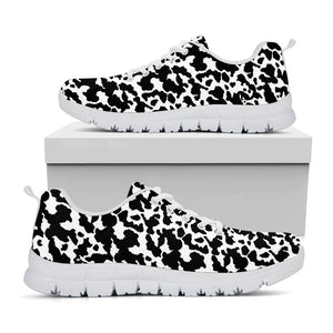 Black And White Cow Pattern Print White Running Shoes