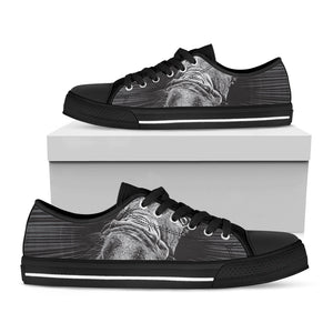 Black And White Crazy Donkey Print Black Low Top Sneakers