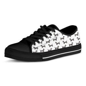 Black And White Dachshund Pattern Print Black Low Top Sneakers