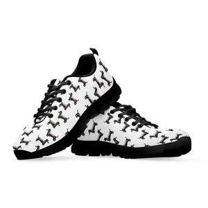Black And White Dachshund Pattern Print Black Running Shoes