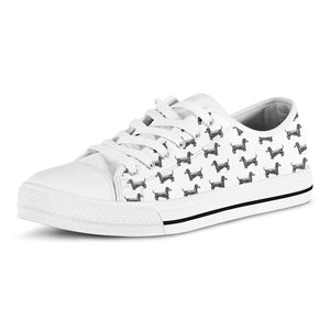 Black And White Dachshund Pattern Print White Low Top Sneakers