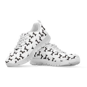 Black And White Dachshund Pattern Print White Running Shoes