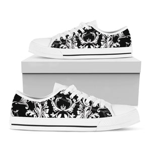 Black And White Damask Pattern Print White Low Top Sneakers