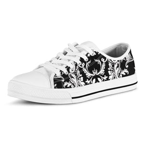 Black And White Damask Pattern Print White Low Top Sneakers
