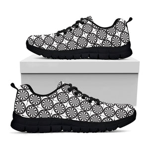 Black And White Dartboard Pattern Print Black Running Shoes