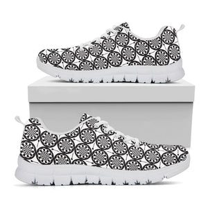 Black And White Dartboard Pattern Print White Running Shoes