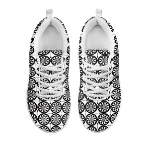 Black And White Dartboard Pattern Print White Running Shoes