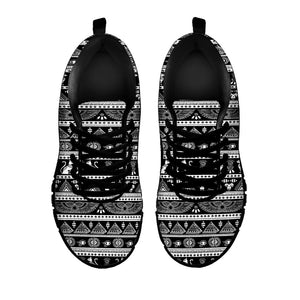 Black And White Egypt Pattern Print Black Running Shoes