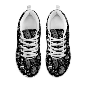 Black And White Egyptian Pattern Print White Running Shoes