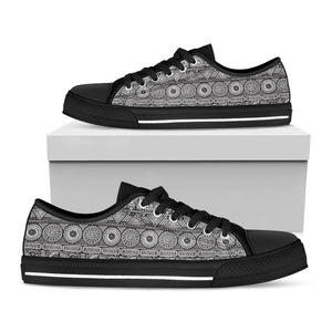 Black And White Ethnic Pattern Print Black Low Top Sneakers