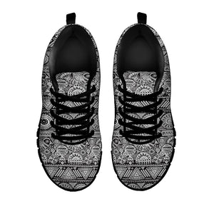 Black And White Ethnic Pattern Print Black Running Shoes